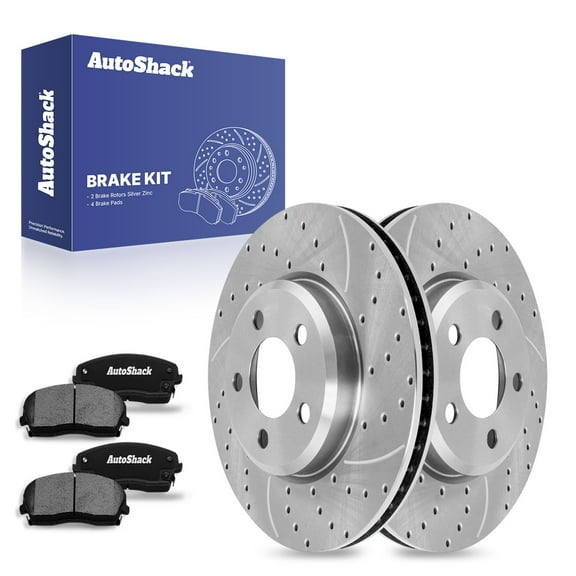AutoShack 12.6" (320 mm) Front Vented Drilled & Slotted Brake Rotors Coated + Ceramic Brake Pads | Replacement for 2006-2023 Dodge Charger | Silver Zinc Coated | 6-PC Brake Kit | SilverShield Pro