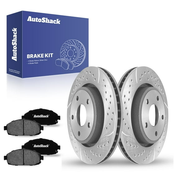 AutoShack 12.91" (328 mm) Front Vented Drilled & Slotted Brake Rotors Coated + Ceramic Brake Pads | Replacement for 2006-2010 Jeep Commander | Silver Zinc Coated | 6-PC Brake Kit | SilverShield Pro