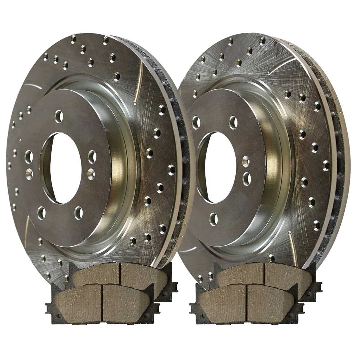 AutoShack Front Drilled Slotted Brake Rotors Silver and Ceramic Pads