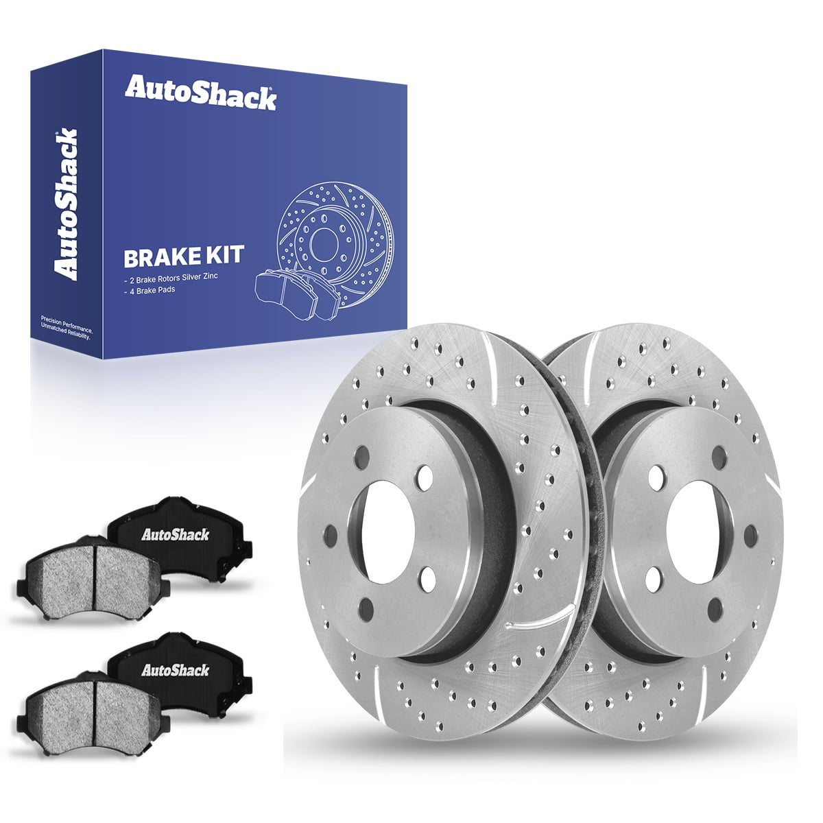 AutoShack 11.65" (296 mm) Front Vented Drilled & Slotted Brake Rotors Coated + Ceramic Brake Pads | Replacement for 2008-2012 Jeep Liberty | Silver Zinc Coated | 6-PC Brake Kit | SilverShield Pro