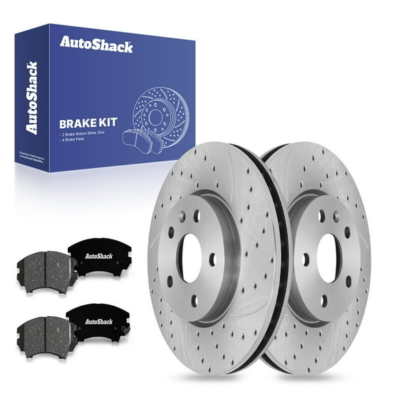 AutoShack Front Vented Drilled & Slotted Silver Zinc Coated Brake Rotors + Ceramic Pads 6-PC Brake Kit Replacement for 2010-2015 Chevrolet Camaro 2017 GMC Terrain SilverShield Pro 12.64" (321 mm)