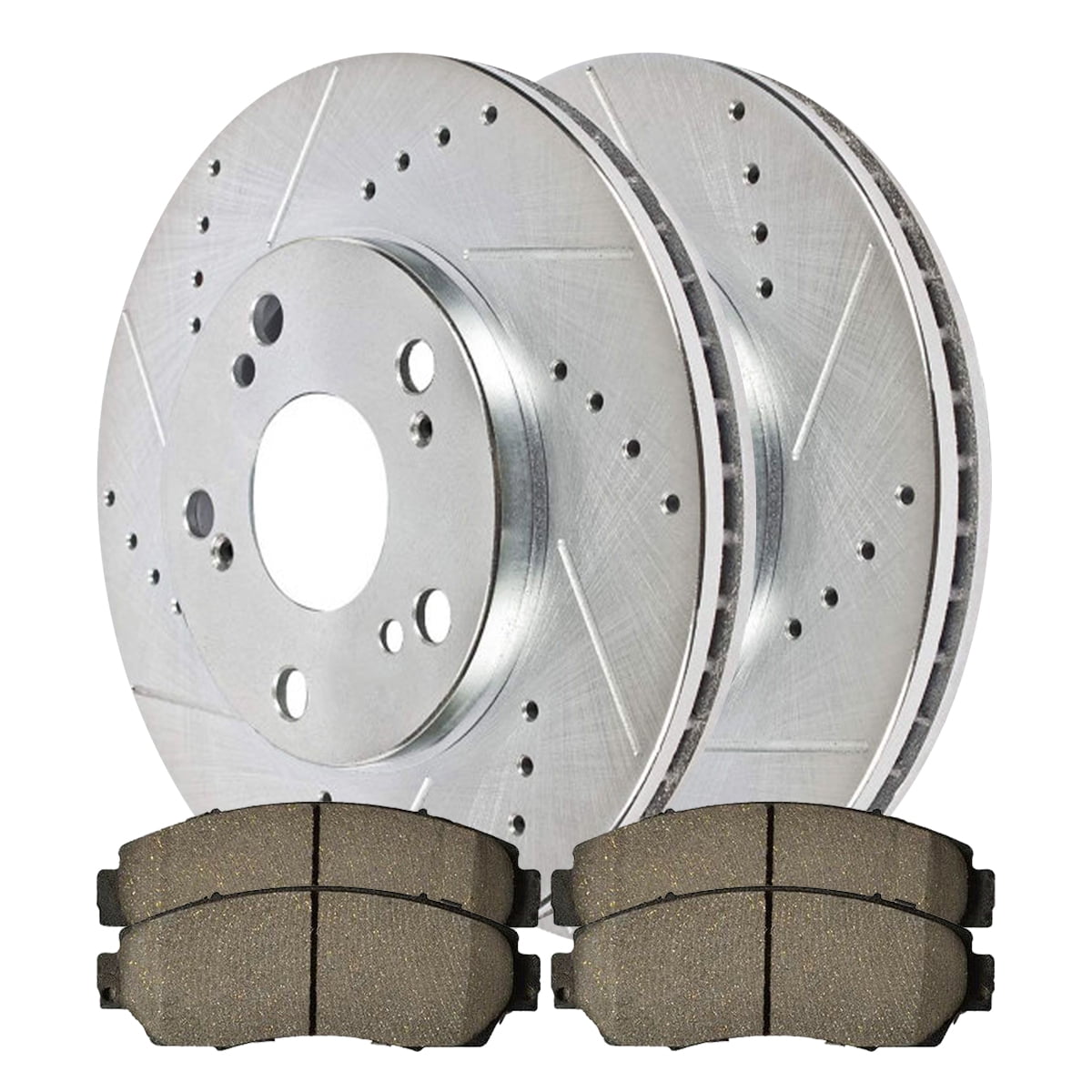 AutoShack Front Drilled and Slotted Brake Rotors Silver and Ceramic