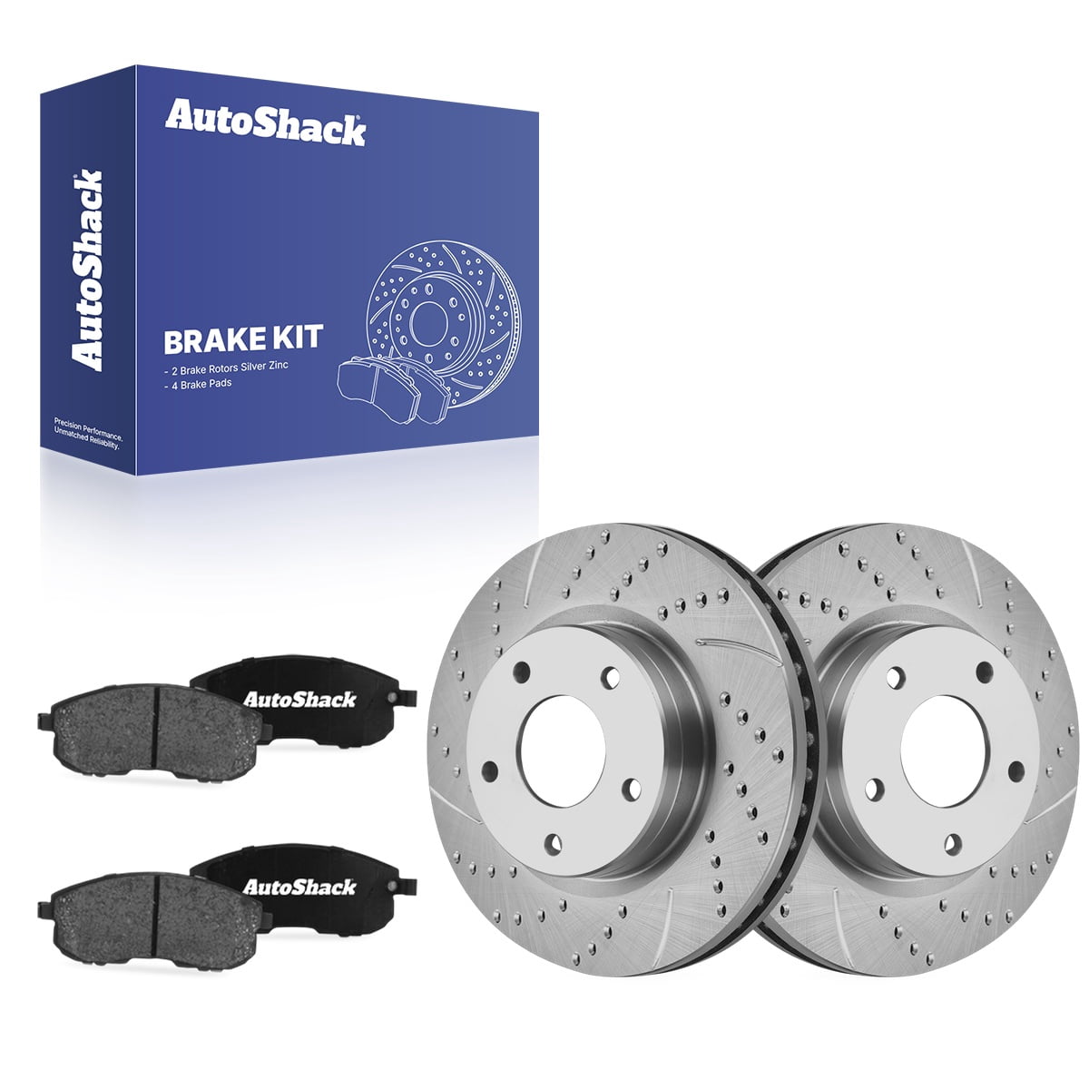 AutoShack Front Brake Rotors & Ceramic Pads for Nissan, Sentra 2013-2019, FWD L4 1.8L - Silver Zinc Coated Drilled & Slotted - SilverShield Pro - 11.01" (279.6 mm), 5-Lug