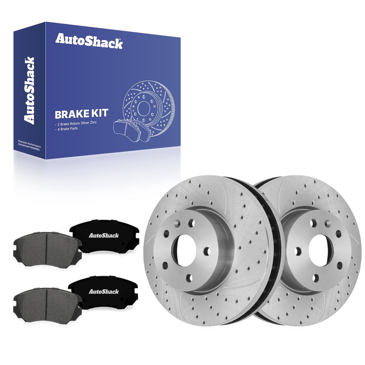 AutoShack Front Brake Rotors & Ceramic Pads for Chevrolet, Equinox 2010-2017, AWD FWD L4 2.4L V6 3.0L 3.6L - Silver Zinc Coated Drilled & Slotted - SilverShield Pro - 12.64" (321 mm), 5-Lug
