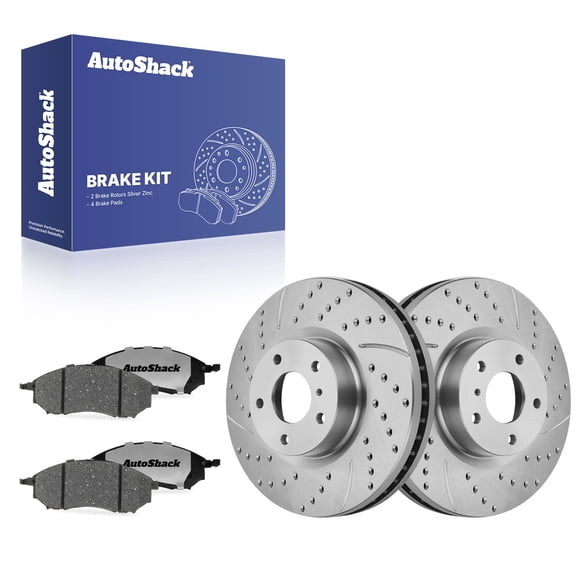 AutoShack Front Brake Rotors & Ceramic Pads for INFINITI, G37 2009-2013, AWD RWD V6 3.7L - Silver Zinc Coated Drilled & Slotted - SilverShield Pro - 12.58" (319.6 mm), 5-Lug