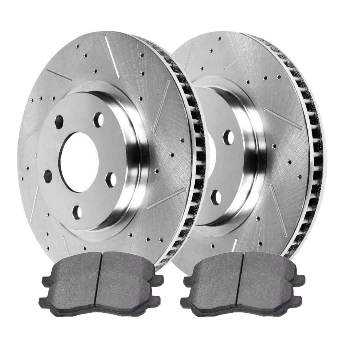 AutoShack Front Drilled Slotted Brake Rotors Silver and Ceramic Pads