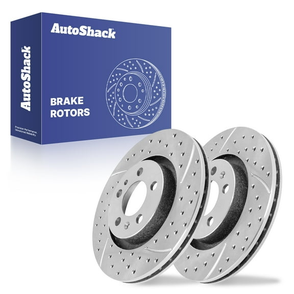 AutoShack 11.02" (280 mm) Front Vented Drilled & Slotted Brake Rotors Coated | Replacement for 1998-2010 Volkswagen Beetle 2001-2009 Seat Cordoba | Silver Zinc Coated | 2-PC Set | SilverShield Pro