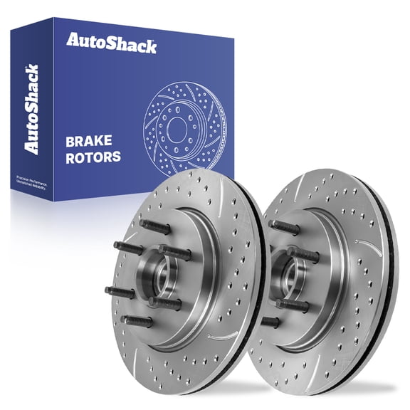 AutoShack Front Brake Rotors for Ford & Lincoln, F-150 2004-2008 Mark LT 2006-2008, RWD V6 4.2L V8 4.6L 5.4L - Silver Zinc Coated Drilled & Slotted - SilverShield Pro - 12.98" (329.8 mm), 6-Lug