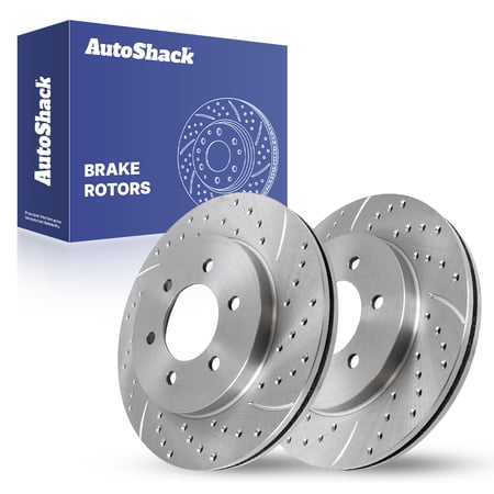AutoShack Front Brake Rotors for Ford & Lincoln, F-150 2004-2008 Mark LT 2006-2008, 4WD AWD RWD V6 4.2L V8 4.6L 5.4L - Silver Zinc Coated Drilled & Slotted - SilverShield Pro - 12.99" (330 mm), 6-Lug