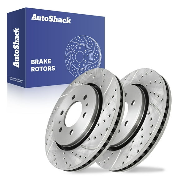 AutoShack Front Vented Drilled & Slotted Silver Zinc Coated Brake Rotors 2-PC Set Replacement for 2010-2020 Ford F-150 2007-2021 Ford Expedition SilverShield Pro 13.78" (349.9 mm)