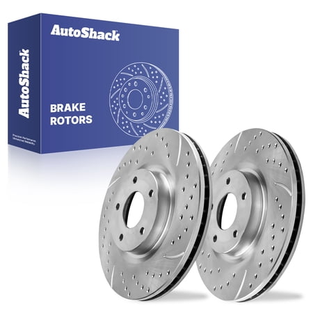 AutoShack Front Brake Rotors for Nissan, Maxima 2009-2014, 2016-2023 Murano 2009-2011, FWD AWD V6 3.5L - Silver Zinc Coated Drilled & Slotted - SilverShield Pro - 12.59" (319.7 mm), 5-Lug