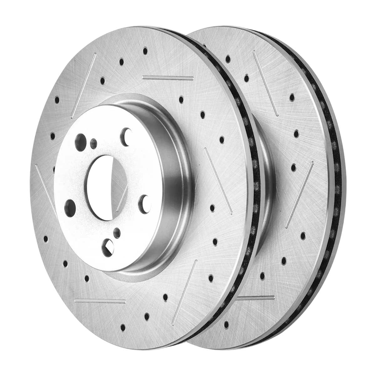 AutoShack Front Drilled Slotted Brake Rotor Silver Pair of 2 Driver and ...