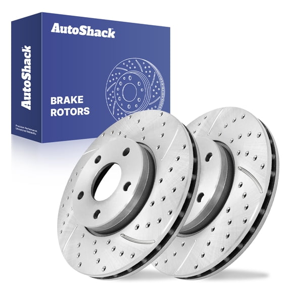 AutoShack Front Brake Rotors for Ford, Focus 2012-2018 C-Max 2013-2018, FWD L3 1.0L L4 2.0L - Silver Zinc Coated Drilled & Slotted - SilverShield Pro - 10.95" (278.1 mm), 5-Lug