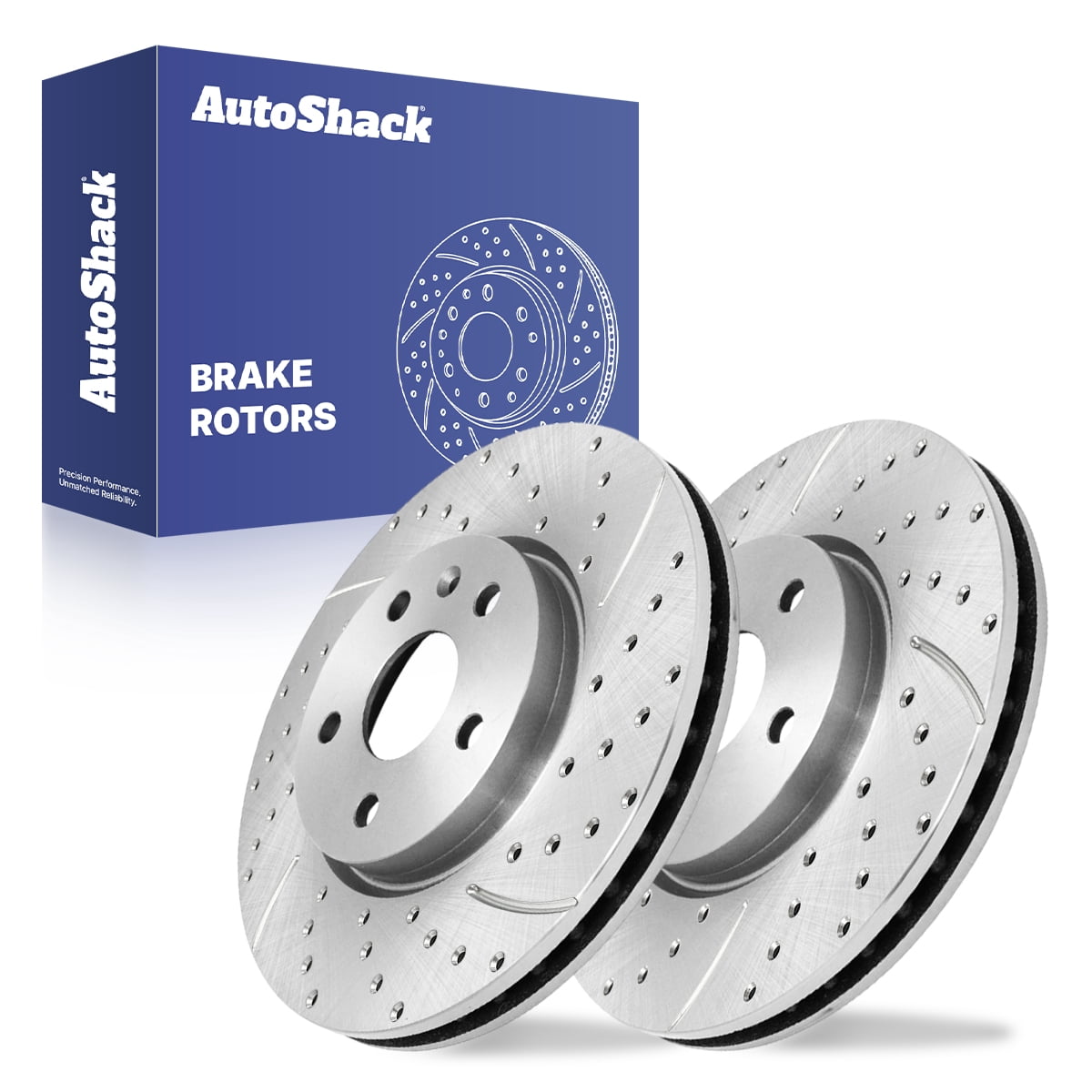 AutoShack Front Brake Rotors for Chevrolet & GMC, Equinox 2010-2017 Terrain 2010-2017, AWD FWD L4 2.4L V6 3.0L 3.6L - Silver Zinc Coated Drilled & Slotted - SilverShield Pro - 12.64" (321 mm), 5-Lug