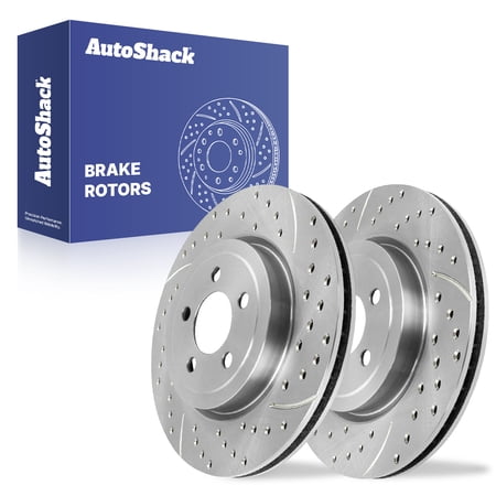 AutoShack Front Brake Rotors for Dodge, Charger 2006-2023, AWD RWD V6 3.5L 3.6L V8 5.7L 6.2L 6.4L - Silver Zinc Coated Drilled & Slotted - SilverShield Pro - 13.58" (345 mm), 5-Lug