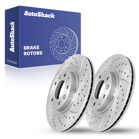 AutoShack Front Brake Rotors for Ford & Mazda, Fusion 2006-2012 6 2006-2013, AWD FWD L4 2.3L 2.5L V6 3.0L 3.5L 3.7L - Silver Zinc Coated Drilled & Slotted - SilverShield Pro - 11.77" (299 mm), 5-Lug