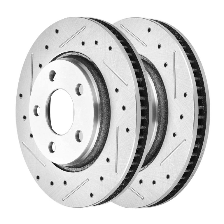 Front and Rear Drilled Slotted Brake Rotors Silver Set of 4 Driver
