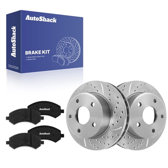 AutoShack Front Brake Rotors & Premium Pads for Dodge & Ram, Dakota 2005-2010 Dakota 2011, 4WD RWD V6 3.7L V8 4.7L - Silver Zinc Coated Drilled & Slotted - SilverShield Pro - 12.28" (312 mm), 5-Lug