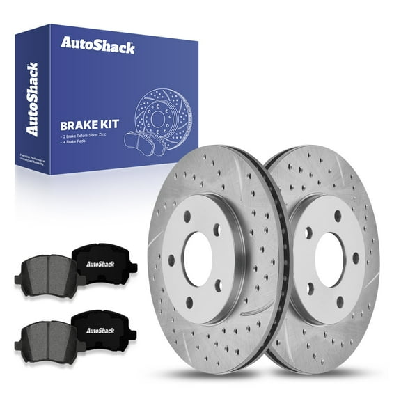 AutoShack 10.87" (276mm) Front Vented Drilled Slotted Brake Rotor Coated + Premium Ceramic Brake Pad | Replacement for 2006-2011 Chevrolet HHR | Silver Zinc Coated | 6-PC Brake Kit | SilverShield Pro
