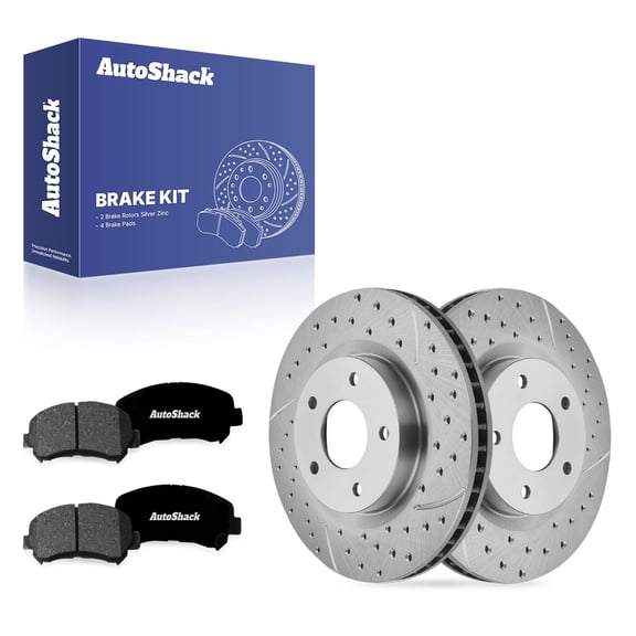AutoShack Front Brake Rotors & Premium Pads for Nissan, Rogue 2008-2013 Rogue Select 2014-2015, AWD FWD L4 2.5L - Silver Zinc Coated Drilled & Slotted - SilverShield Pro - 11.65" (295.8 mm), 5-Lug