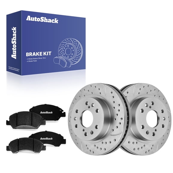 AutoShack Front Brake Rotors & Premium Pads for Chevrolet, Silverado 1500 2005-2018 - Silver Zinc Coated Drilled & Slotted - SilverShield Pro - 12.99" (329.9 mm), 6-Lug