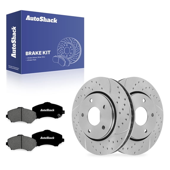 AutoShack Front Brake Rotors & Premium Pads for Dodge, Grand Caravan 2008-2016, FWD V6 3.3L 3.6L 3.8L 4.0L - Silver Zinc Coated Drilled & Slotted - SilverShield Pro - 11.89" (302 mm), 5-Lug