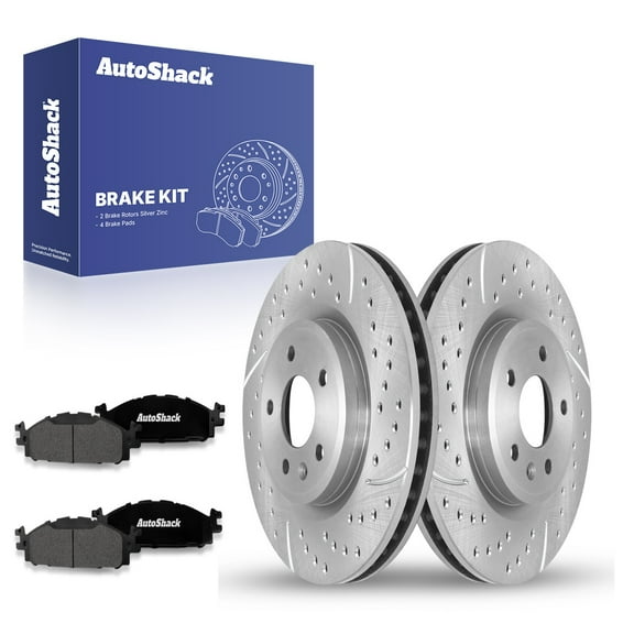AutoShack Front Vented Drilled & Slotted Silver Zinc Coated Brake Rotors + Premium Ceramic Pads 6-PC Brake Kit Replacement for 2011-2019 Ford Explorer SilverShield Pro 12.8" (325 mm)