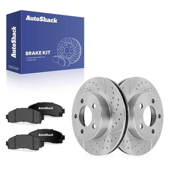 AutoShack Front Vented Drilled & Slotted Silver Zinc Coated Brake Rotors + Premium Ceramic Pads 6-PC Brake Kit Replacement for 2003-2011 Ford Ranger SilverShield Pro 12.01" (305 mm)