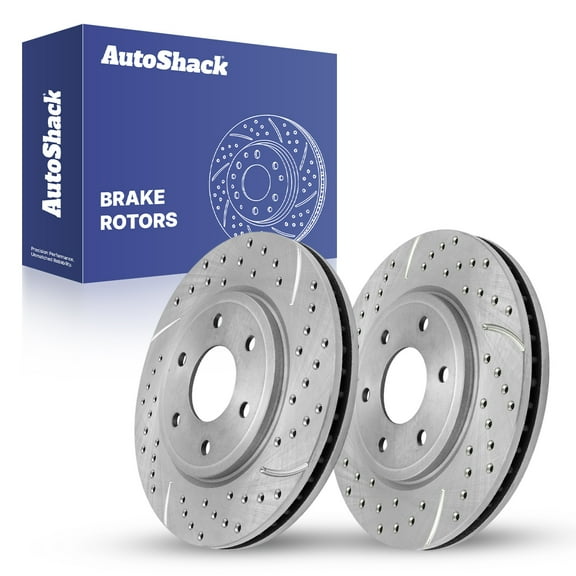 AutoShack 11.13" (282.8 mm) Front Vented Drilled & Slotted Brake Rotors Coated | Replacement for 2005-2019 Nissan Frontier 2009-2012 Suzuki Equator | Silver Zinc Coated | 2-PC Set | SilverShield Pro