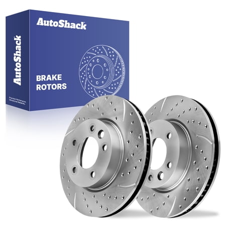 AutoShack Front Brake Rotors for Volkswagen, Touareg 2004-2017, AWD V6 3.0L 3.2L 3.6L V8 4.2L V10 4.9L - Silver Zinc Coated Drilled & Slotted - SilverShield Pro - 12.98" (329.7 mm), 5-Lug