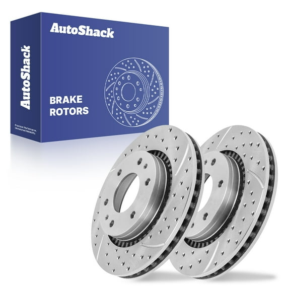 AutoShack 11.88" (301.8 mm) Front Vented Drilled & Slotted Brake Rotors Coated | Replacement for 2006-2009 Chevrolet Trailblazer 2006-2009 GMC Envoy | Silver Zinc Coated | 2-PC Set | SilverShield Pro