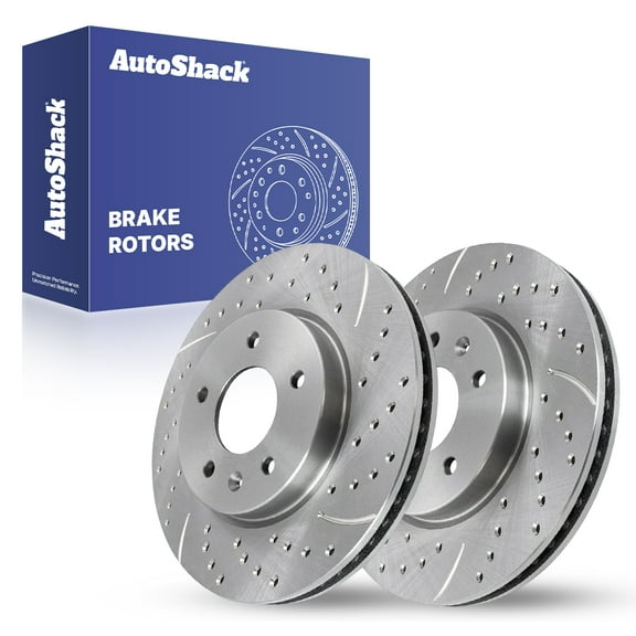 AutoShack 11.65" (296 mm) Front Vented Drilled & Slotted Brake Rotors Coated | Replacement for 2007-2009 Chevrolet Equinox 2008-2010 Saturn Vue | Silver Zinc Coated | 2-PC Set | SilverShield Pro
