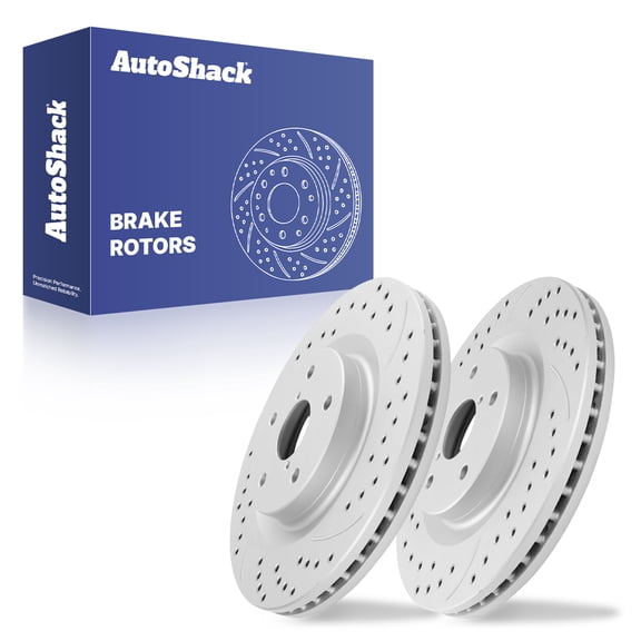 AutoShack Front Brake Rotors for Subaru, Forester 2019-2025 Outback 2020-2026, AWD H4 2.4L 2.5L - Coated Drilled & Slotted - Silver Matte Finish - TurboGuard - 12.4" (315 mm), 5-Lug