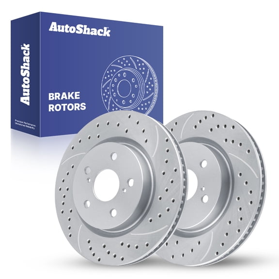 AutoShack 12.01" (305 mm) Front Vented Drilled & Slotted Brake Rotors Coated | Replacement for 2019-2025 Lexus ES300h ES350 2018-2024 Toyota Camry | Silver Matte Finish | 2-PC Set | TurboGuard