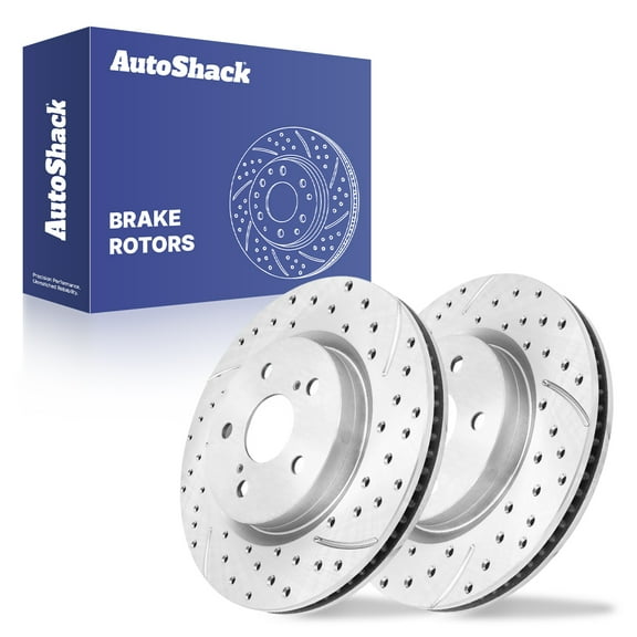 AutoShack 12.01" (305 mm) Front Vented Drilled & Slotted Brake Rotors Coated | Replacement for 2018-2024 Toyota Camry 2019-2024 Toyota RAV4 | Silver Zinc Coated | 2-PC Set | SilverShield Pro