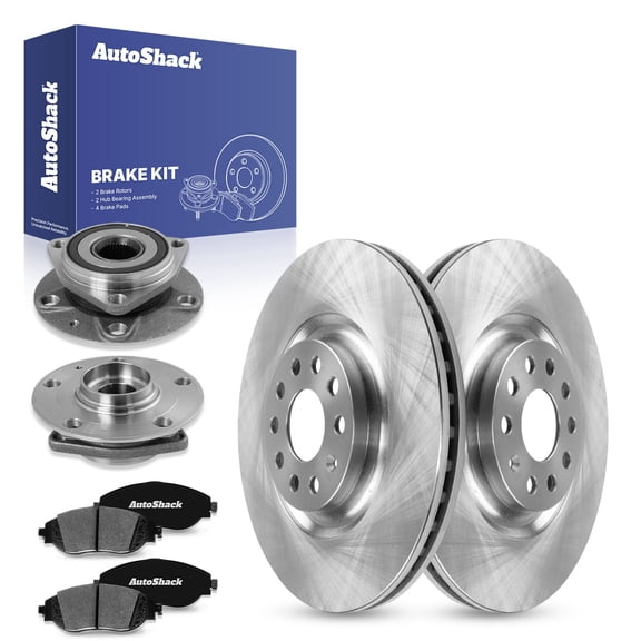 AutoShack Front Brake Rotors Ceramic Brake Pads Wheel Bearing Hub Assembly | Replacement for 2015-2019 VW Golf R 2016-2021 GTI 2019-2021 Jetta 2015-2017 2020 Audi S3 2023 RS3 | 8-PC Brake Kit