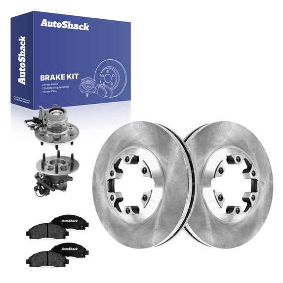 AutoShack Front Brake Rotors, Ceramic Pads & Hub Bearing Assemblies for Chevrolet & GMC, Colorado 2004-2008 Canyon 2004-2008, 4WD L4 2.8L 2.9L L5 3.5L 3.7L - 11.02" (280 mm), 6-Lug
