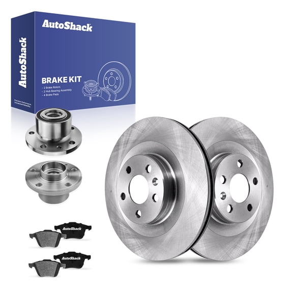 AutoShack Front Brake Rotors, Ceramic Pads & Hub Bearing Assemblies for Volvo, S60 2015-2018 XC70 2008-2009, 2014-2016 V60 2015-2017, AWD FWD L4 2.0L L5 2.5L L6 3.0L 3.2L - 12.43" (315.7 mm), 5-Lug