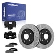 thumbnail image 1 of AutoShack Front Vented Drilled & Slotted E-Coated Brake Rotors + Ceramic Pads + Calipers Black 8-PC Brake Kit Replacement for 2015-2016 Chrysler Town & Country ShadowGuard 11.89" (302 mm), 1 of 5