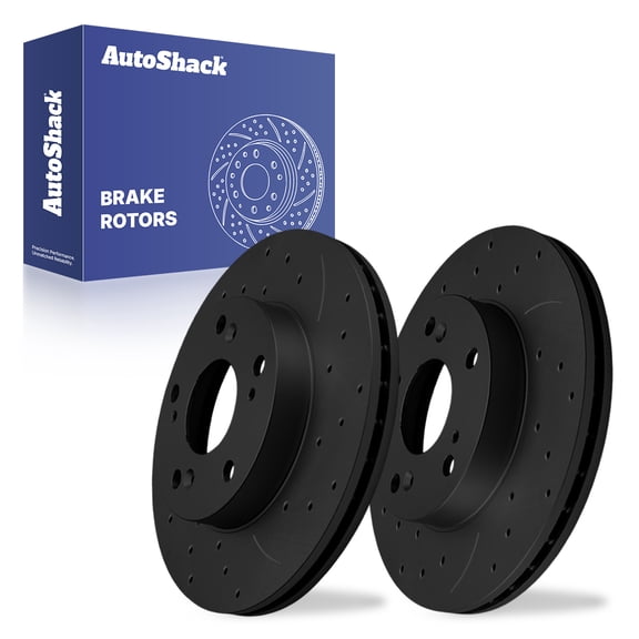 AutoShack Front Brake Rotors for Honda & Acura, Civic 2004-2011 RSX 2002-2006, FWD L4 1.3L 1.8L 2.0L - E-Coated Drilled & Slotted - Black Finish - NightGuard - 10.31" (261.9 mm), 5-Lug