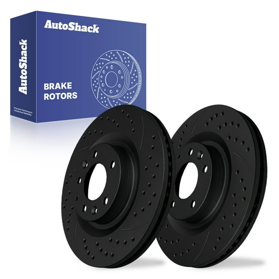 AutoShack 12.59" (319.8 mm) Front Vented Drilled & Slotted Brake Rotors E-Coated | Replacement for 2007-2015 Mazda CX-9 | Black Finish | 2-PC Set | NightGuard
