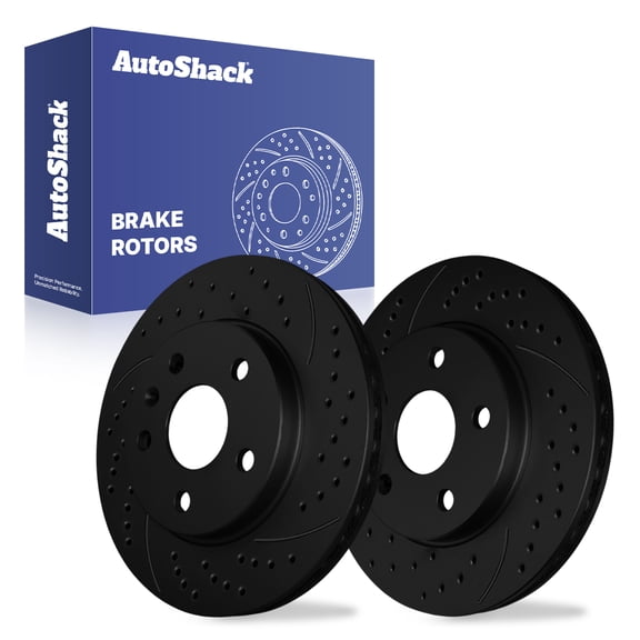 AutoShack Front Brake Rotors for Chevrolet, Malibu 2013-2015, FWD L4 2.0L 2.4L 2.5L - E-Coated Drilled & Slotted - Black Finish - NightGuard - 11.65" (296 mm), 5-Lug