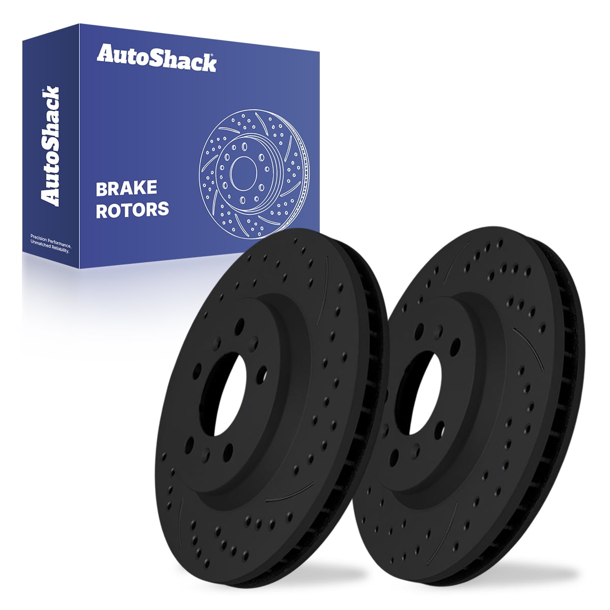 AutoShack Front Brake Rotors for Chevrolet, Impala 2006-2013, FWD V6 3.5L 3.6L 3.9L V8 5.3L - E-Coated Drilled & Slotted - Black Finish - NightGuard - 11.93" (303.1 mm), 5-Lug