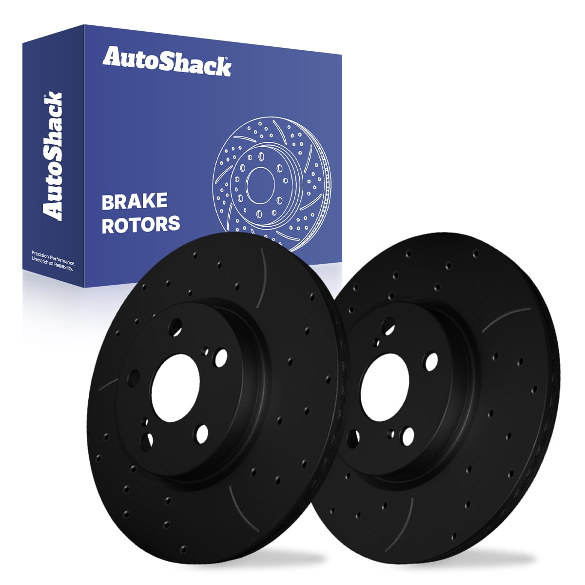 AutoShack Front Brake Rotors for Toyota & Scion, Corolla 2009-2019 Matrix 2009-2014 xD 2008-2014, FWD L4 1.8L 2.4L - E-Coated Drilled & Slotted - Black Finish - NightGuard - 10.82" (274.9 mm), 5-Lug