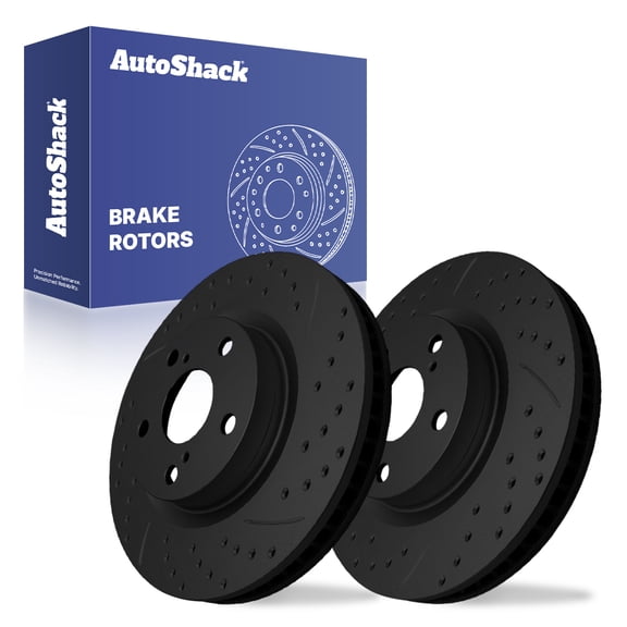 AutoShack 11.66" (296.1 mm) Front Vented Drilled & Slotted Brake Rotors E-Coated | Replacement for 2006-2018 Toyota RAV4 2007-2011 Toyota Camry 2016 Scion iM | Black Finish | 2-PC Set | NightGuard