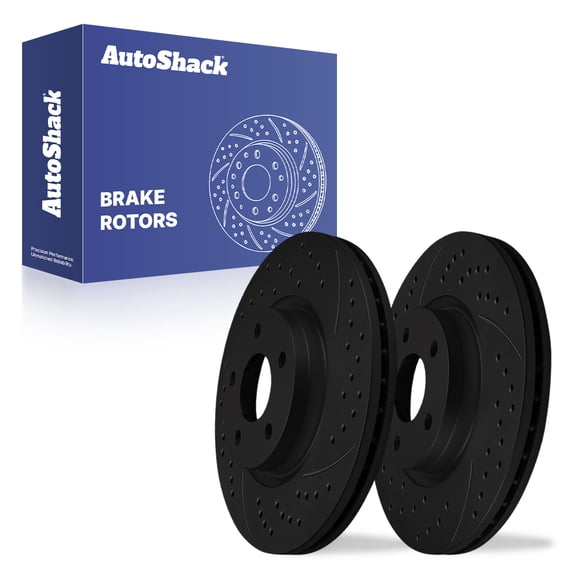 AutoShack 11.81" (300 mm) Front Vented Drilled & Slotted Brake Rotors E-Coated | Replacement for 2013-2019 Ford Escape 2013-2017 Ford C-Max 2004-2011 Volvo S40 | Black Finish | 2-PC Set | NightGuard