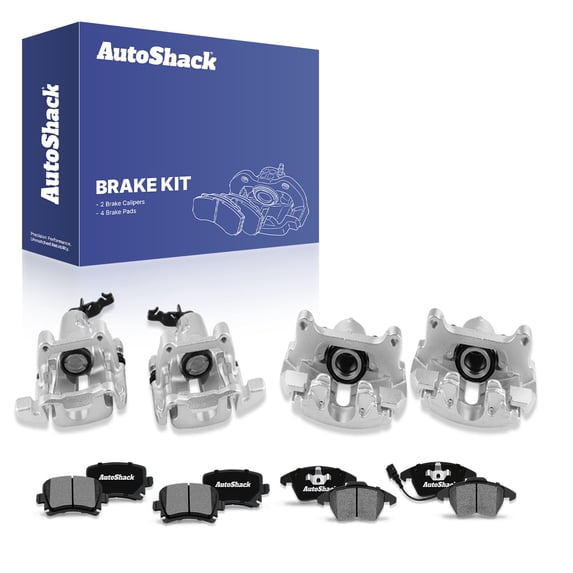 AutoShack Front & Rear Brake Calipers & Ceramic Brake Pads for Volkswagen & Audi, Jetta 2005-2009 GTI 2006-2009 A3 2006-2009 A3 Quattro 2006-2007, FWD AWD L4 2.0L L5 2.5L V6 3.2L