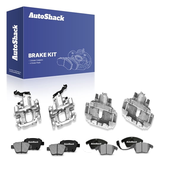 AutoShack Front & Rear Brake Calipers & Ceramic Brake Pads for Volkswagen, Jetta 2010-2014 Beetle 2012-2013 Golf 2010-2013, FWD L4 2.0L L5 2.5L
