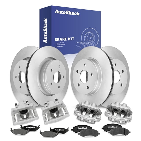 AutoShack Front & Rear Brake Rotors, Ceramic Pads & Calipers for Ram, Chrysler & Dodge, 1500 2011-2018 1500 Classic 2019-2023 Aspen 2007-2009 Durango 2007-2009, 4WD RWD V6 3.0L 3.6L 3.7L V8 4.7L 5.7L