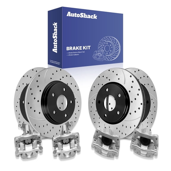 AutoShack Front & Rear Brake Rotors & Calipers for Dodge, Chrysler & Ram, Grand Caravan 2013-2016 Town & Country 2013-2016 C/V 2013-2015, FWD V6 3.6L - E-Coated Drilled & Slotted - ShadowGuard